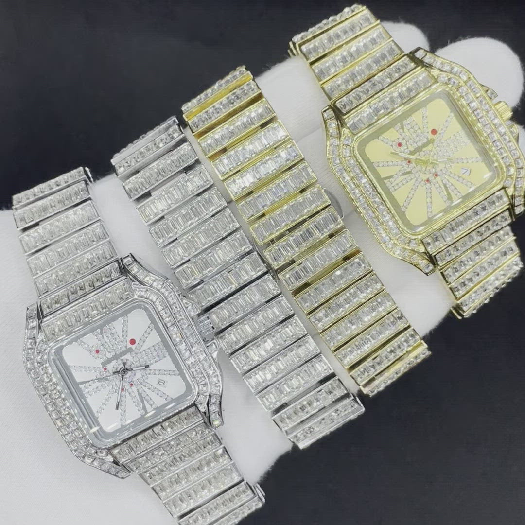 Square Fully Diamond Date Iced Out Diamond Watch